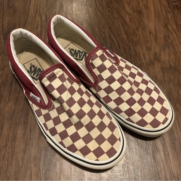 Maroon and white checkerboard used Vans Slip ons womens 8 men’s 6.5 - Picture 5 of 6
